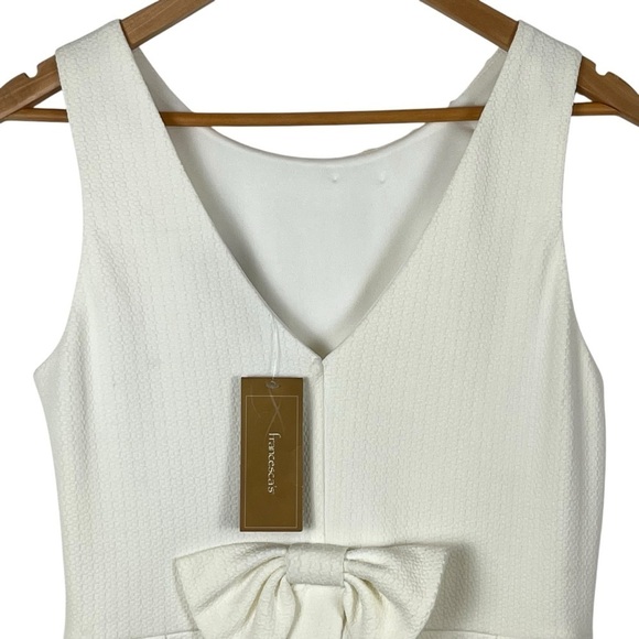NWT Francesca’s Blue Rain Ivory Textured Dress with Back Bow Size Large - Picture 4 of 12
